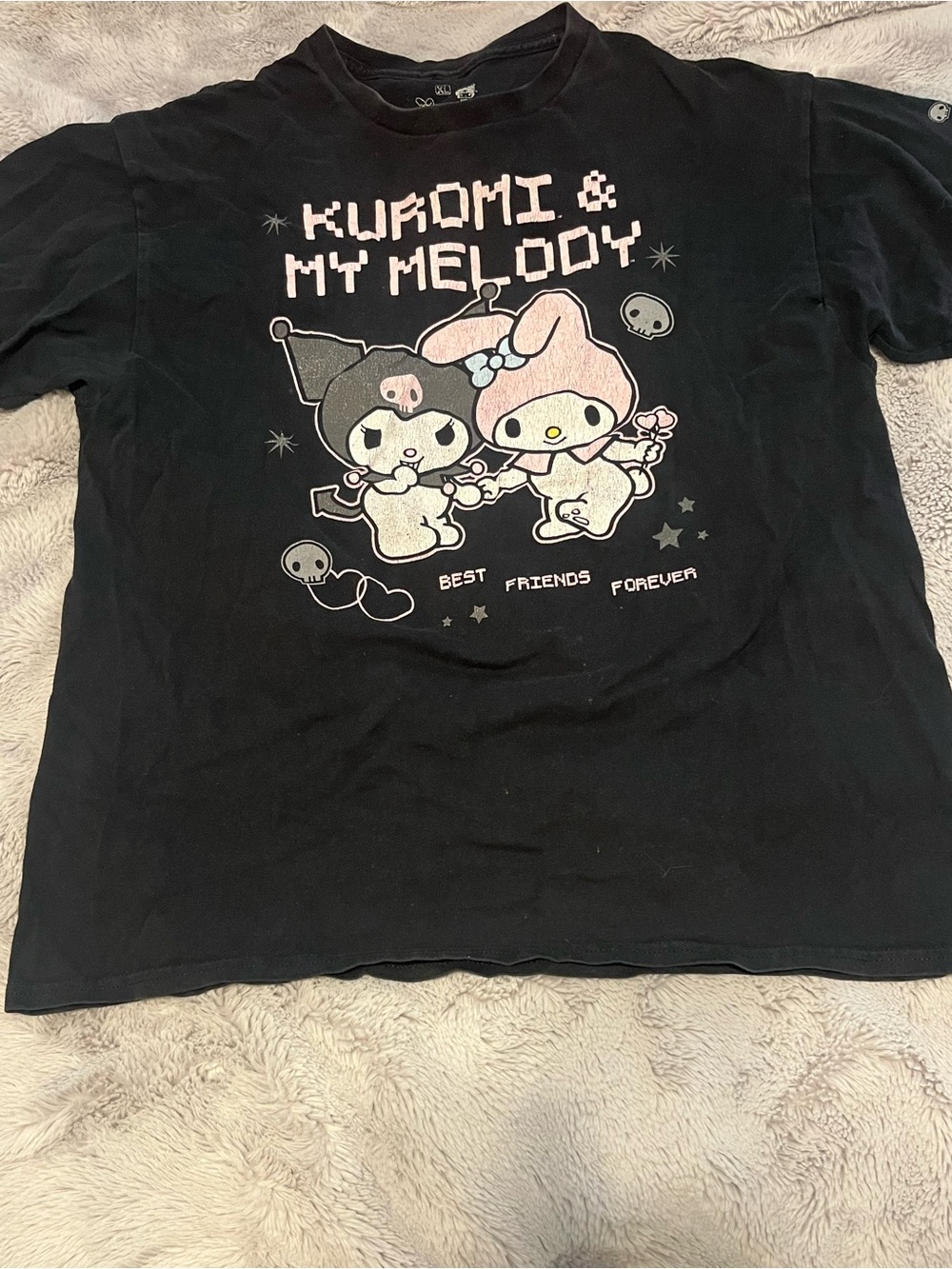 Sanrio Black Kuromi & My Melody Graphic Tee with Pastel Accents